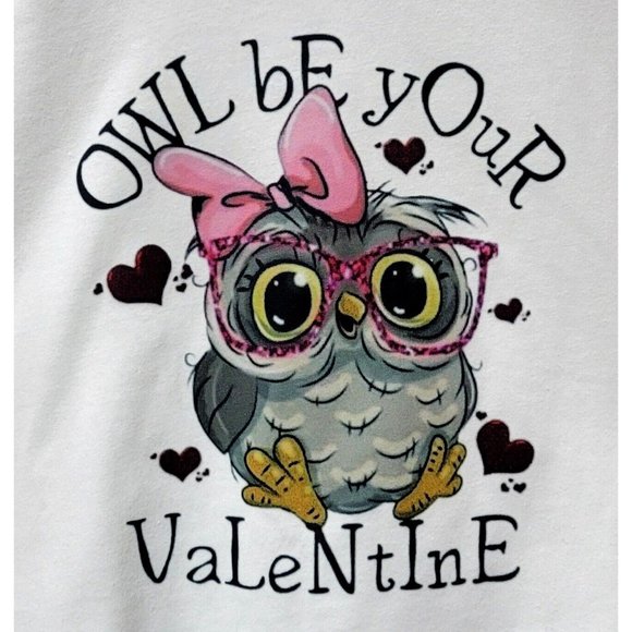 OWL BE YOUR VALENTINE Sz Large 10/12 Pink 3/4 Raglan Sleeve Valentine's Day Tee - Picture 2 of 6